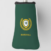 Groen en Goud Monogram Logo Crest Golfheadcover (Draai 90)