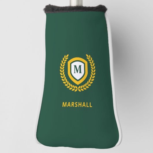 Groen en Goud Monogram Logo Crest Golfheadcover (Draai 90)