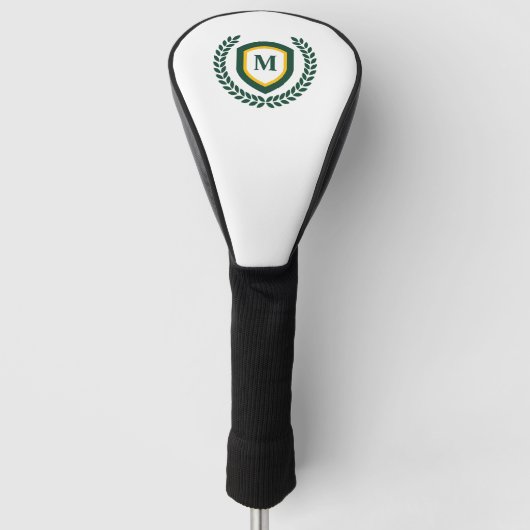 Groen en Goud Monogram Logo Crest Golfheadcover (Voorkant)