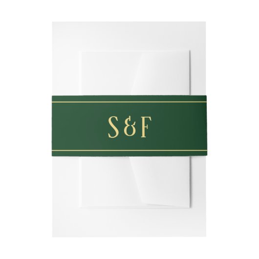 Groen en Goud Monogram Uitnodigingen Wikkel (Voorkant Voorbeeld)