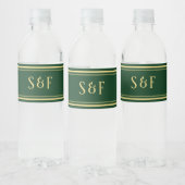 Groen en Goud Monogram Waterfles Etiket (Flessen)