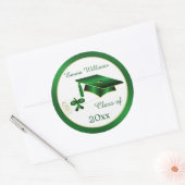 Groen en goud Mortier, diploma Afstuderen Verzendi Ronde Sticker (Envelop)