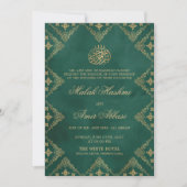 Groen en Goud Motief Islamitische Moslim Bruiloft Kaart (Voorkant)