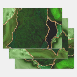 Groen en goud namaak glitters agaat inpakpapier vel