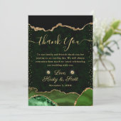 Groen en Goud Nep Glitter Agate Bruiloft Bedankkaart (Staand voorkant)
