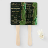 Groen en Goud Nep Glitter Agate Huwelijksprogramma Handwaaier (Voorkant en achterkant)