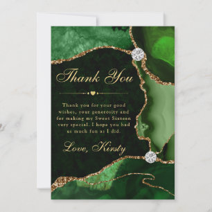Groen en Goud Nep Glitter Agate Sweet Sixteen Bedankkaart