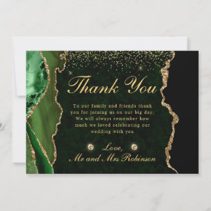 Groen en Goud Nep Glitter Agate Trouwen Bedankkaart