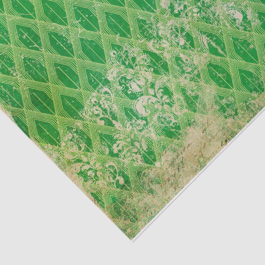 Groen en Goud Noodlijdende Art Deco Tissuepapier (Detail)