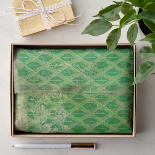 Groen en Goud Noodlijdende Art Deco Tissuepapier (Geschenk)