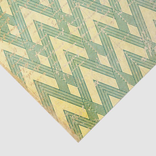 Groen en Goud Noodlijdende Art Deco Tissuepapier (Detail)