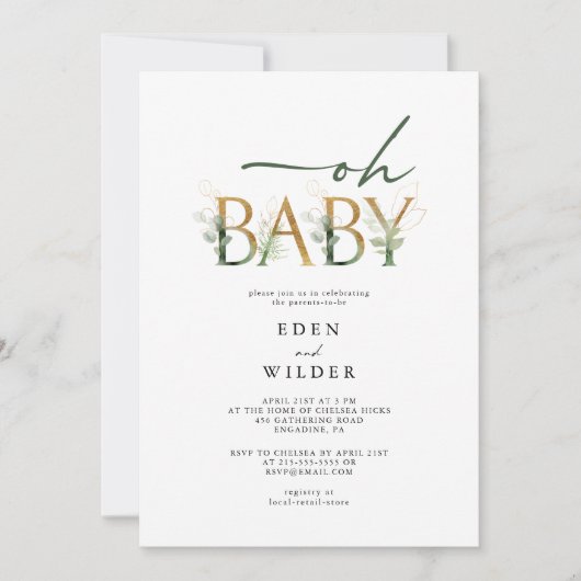 Groen en Goud Oh Baby! Uitnodiging voor baby showe (Voorkant)