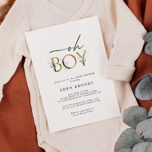 Groen en Goud Oh Boy Baby shower Uitnodiging