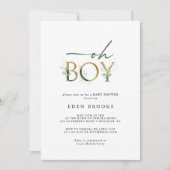 Groen en Goud Oh Boy Baby shower Uitnodiging (Voorkant)