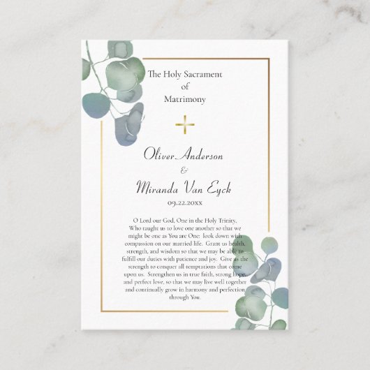 Groen en Goud Orthodox Bruiloft Gebed Kaart Plaatskaartje (Voorkant)