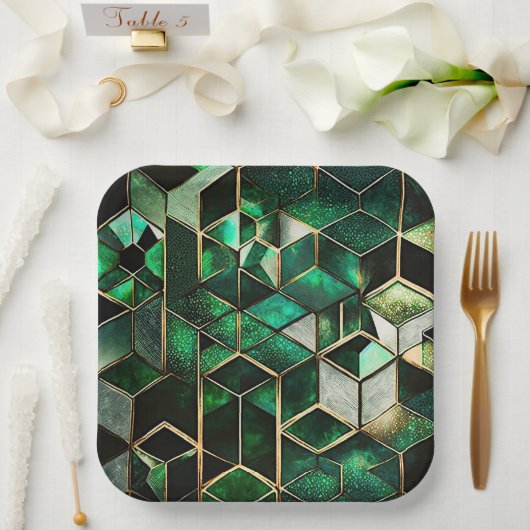 Groen en goud papieren bordje (Huwelijk)