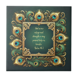 Groen en goud Pauw Frame Bijbelverzen Tegeltje