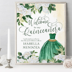 Groen en Goud Prinses Gown Quinceanera Welkom Poster
