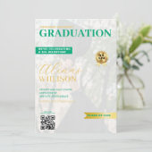 Groen en Goud QR Code Magazine Foto afstuderen Kaart (Staand voorkant)