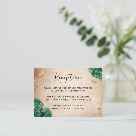 Groen en Goud Roos Elegante Details Informatiekaartje (Staand voorkant)