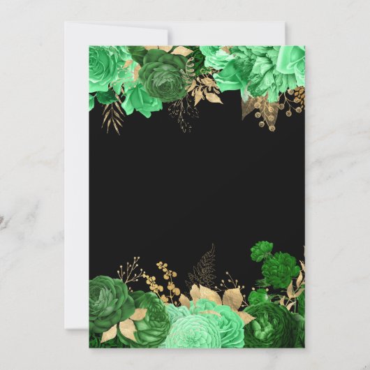Groen en Goud Rozen Grens Bloemen Huwelijk Kaart (Achterkant)