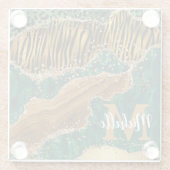 Groen en goud Safari Animal Glitter Agate Monogram Glazen Onderzetter (Achterkant)