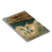 Groen en goud Safari Animal Glitter Agate Monogram Notitieboek (Rechterzijde)