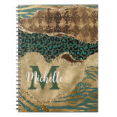 Groen en goud Safari Animal Glitter Agate Monogram Notitieboek (Voorkant)