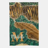 Groen en goud Safari Animal Glitter Agate Monogram Theedoek (Verticaal)