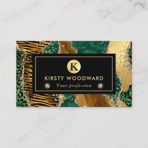 Groen en Goud Safari Dier Glitter Agate Visitekaartje