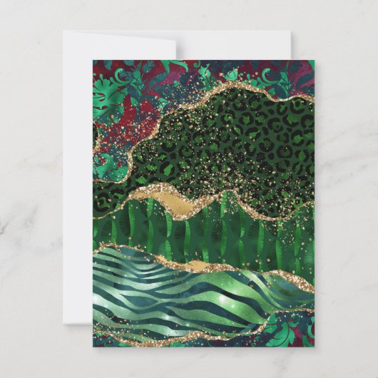 Groen en goud Safari Dierlijk Glitter Agate Weddin RSVP Kaartje (Achterkant)