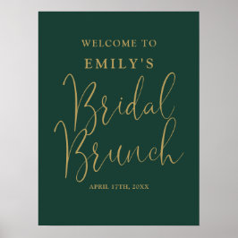 Groen en goud schrift bruidsbrunch welkomstbord poster