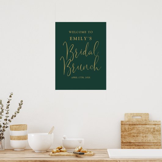 Groen en Goud Script Bruids Brunch Welkomstbord Poster (Keuken)