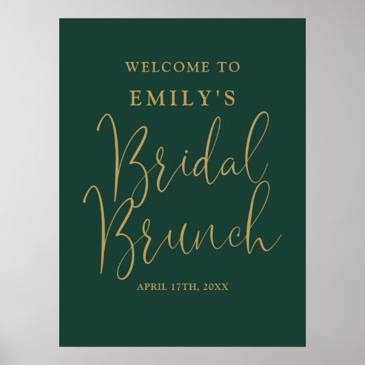 Groen en Goud Script Bruids Brunch Welkomstbord Poster (Voorkant)