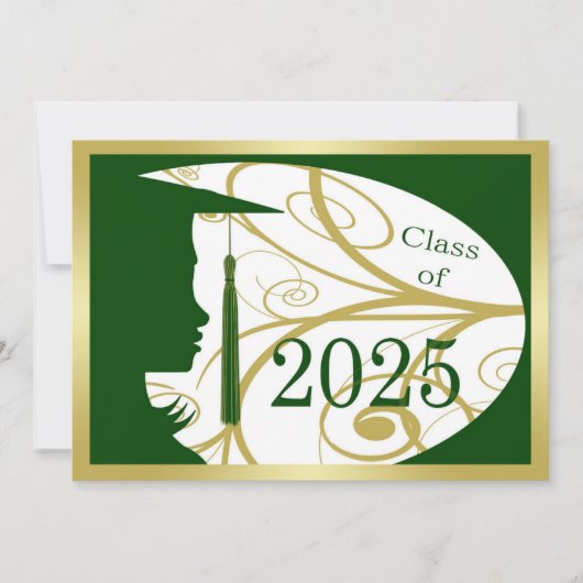 Groen en Goud Silhouet 2025 Afstudeerfeest Kaart (Voorkant)