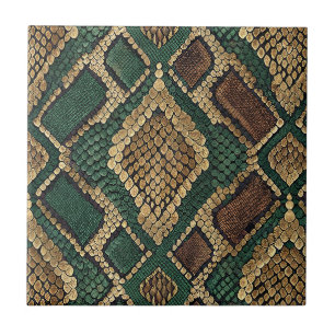 Groen en goud slangenhuidpatroon - Dierenprint Tegeltje