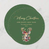Groen en Goud Sneeuw Herten Vrolijk Kerstfeest Feestdagenkaart (Voorkant / Achterkant)