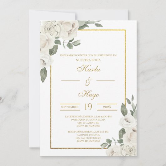 Groen en Goud Spaanse Bruiloft Uitnodiging (Voorkant)