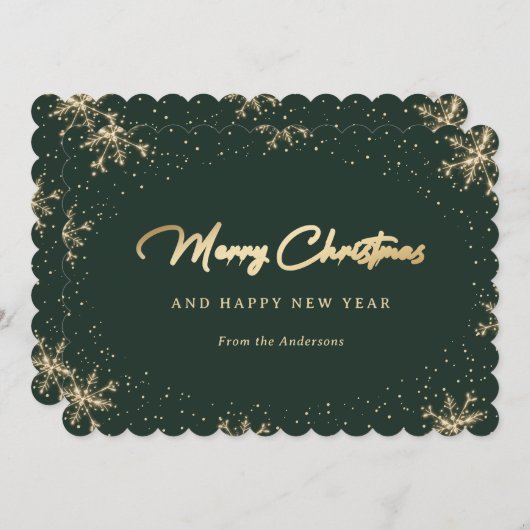 Groen en Goud Sparkling Sneeuwvlokken Feestdagenkaart (Voorkant / Achterkant)