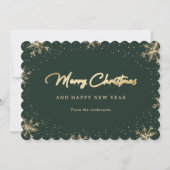 Groen en Goud Sparkling Sneeuwvlokken Feestdagenkaart (Voorkant)