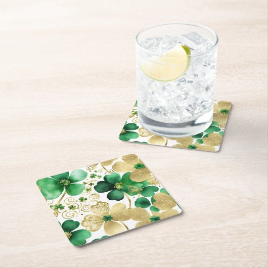Groen en Goud St Patrick's Day Shamrock Kartonnen Onderzetters (Insitu)