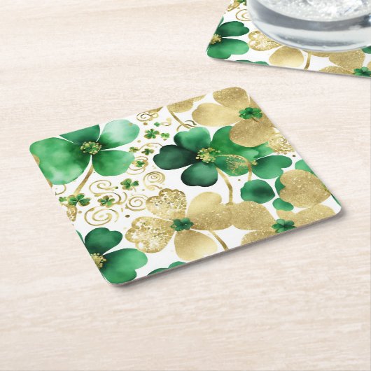 Groen en Goud St Patrick's Day Shamrock Kartonnen Onderzetters (Schuin)