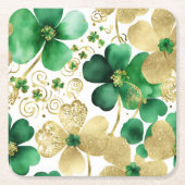 Groen en Goud St Patrick's Day Shamrock Kartonnen Onderzetters (Voorkant)