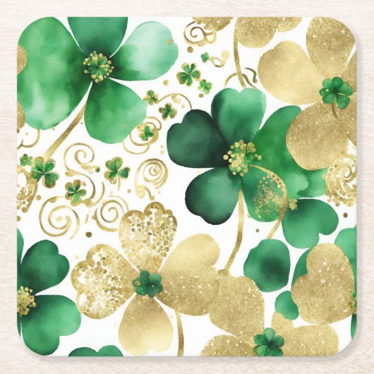 Groen en Goud St Patrick's Day Shamrock Kartonnen Onderzetters (Voorkant)