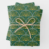 Groen en Goud Sunburst Art Deco Giftwrap Inpakpapier Vel (In situ)