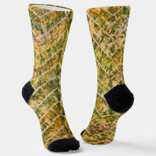 Groen en goud tie-dye chevronpatroon sokken