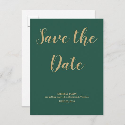 Groen en Goud Trouwen Save The Date Aankondigingskaart (Voorkant / Achterkant)