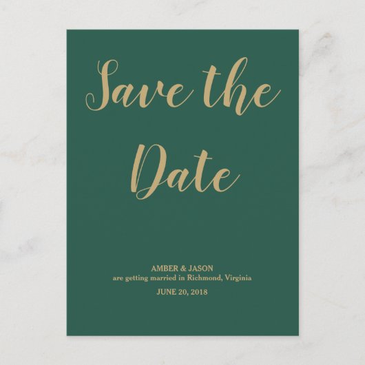 Groen en Goud Trouwen Save The Date Aankondigingskaart (Voorkant)