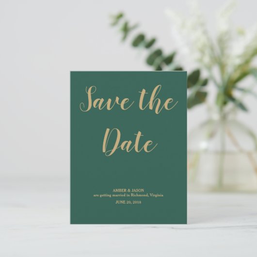 Groen en Goud Trouwen Save The Date Aankondigingskaart (Staand voorkant)