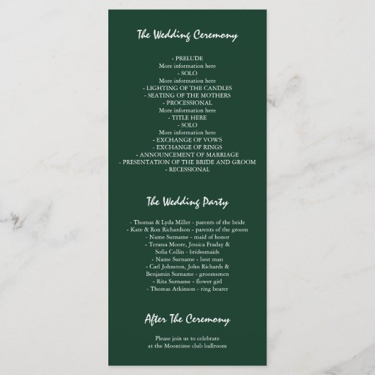 Groen en goud Tuin Bloemen Trouwprogramma's Programmakaart (Achterkant)